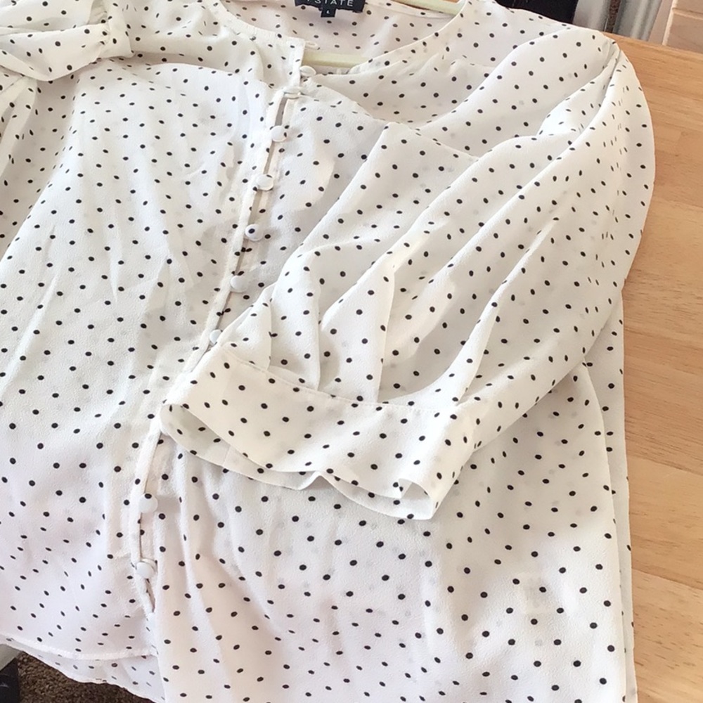 NEVER WORN white & black polka dots ultra feminine blouse, size Large - Picture 8 of 9
